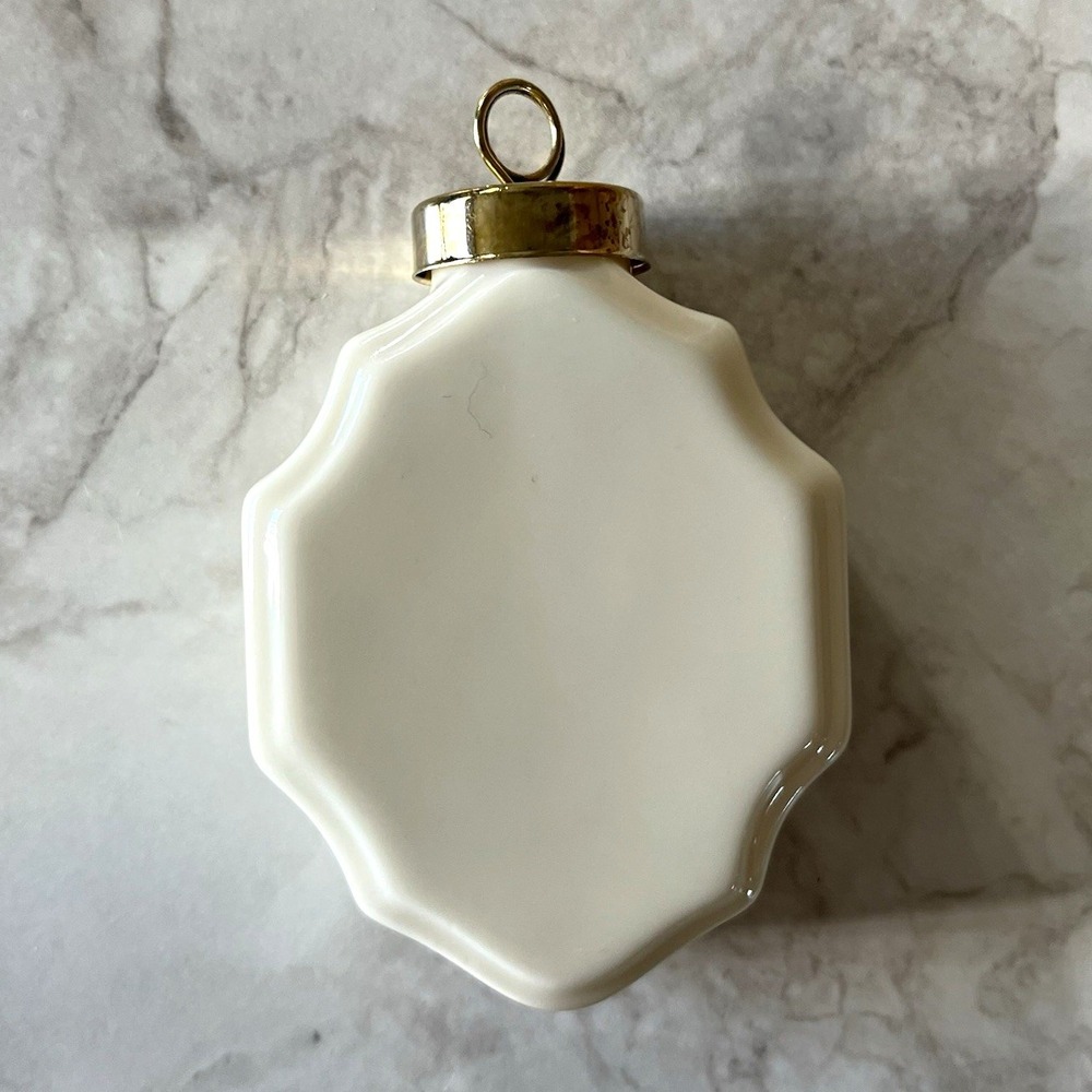12 Ceramic Octagon Hanging Ornaments White/Gold Caps Christmas Holiday Decor